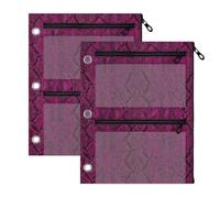 xigua Burgundy Python Pattern Binder Pouch with Zipper Enforced Hole 3 Ring Fits Standard 3-Ring Binders-2 Pack
