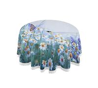 xigua Butterfly Flowers Round Tablecloth with Zipper Umbrella Hole, Waterproof Spillproof Polyester Fabric Table Cover for Outdoor Patio Garden Dining Party, 60 Inch