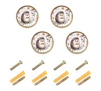 xigua Cabinet Knobs, Round Zinc Drawer Pulls, 1-1/4 Inch, 4 Pack | Single Hole, Screws Included, Hedgehog Winter Pattern Kitchen Cabinet Hardware, for Dresser Drawers Cupboard