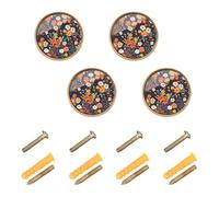 xigua Cabinet Knobs, Round Zinc Drawer Pulls, 1-1/4 Inch, 4 Pack | Single Hole, Screws Included, Tropical Floral Kitchen Cabinet Hardware, for Dresser Drawers Cupboard