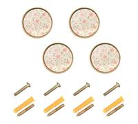 xigua Cabinet Knobs, Round Zinc Drawer Pulls, 1-1/4 Inch, 4 Pack | Single Hole, Screws Included, Watercolor Flowers Pink Kitchen Cabinet Hardware, for Dresser Drawers Cupboard