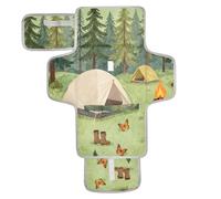 xigua Camping-Tents-Forest-Illustration-Nature-Tree Portable Diaper Changing Pad, Waterproof Baby Changing Mat with Storage Pocket & Built-in Pillow, Foldable Travel Pad, Newborn Gift Set for