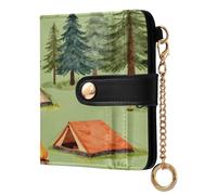xigua Camping-Tents-Forest-Illustration-Nature-Tree Wallet for Women, Small Slim PU Leather Credit Card Wallets RFID Blocking Bifold, Zipper Coin Pocket Purse