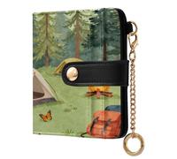 xigua Camping-Tents-Forest-Illustration-Nature-Tree Wallet for Women, Small Slim PU Leather Credit Card Wallets RFID Blocking Bifold, Zipper Coin Pocket Purse