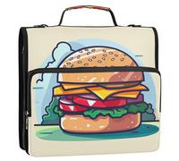 xigua Cartoon Burger Zipper Binder - 1.5 Inch D-Rings Portfolio Binder Organizer - Expanding File Folder with Shoulder Strap