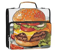 xigua Cartoon Burger2 Zipper Binder - 1.5 Inch D-Rings Portfolio Binder Organizer - Expanding File Folder with Shoulder Strap