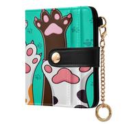 xigua Cartoon Cat-Paws Wallet for Women, Small Slim PU Leather Credit Card Wallets RFID Blocking Bifold, Zipper Coin Pocket Purse