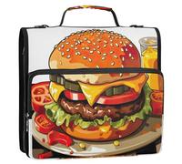 xigua Cartoon Hamburger Zipper Binder - 1.5 Inch D-Rings Portfolio Binder Organizer - Expanding File Folder with Shoulder Strap