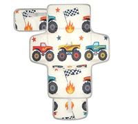xigua Cartoon Monster Trucks Portable Diaper Changing Pad, Waterproof Baby Changing Mat with Storage Pocket & Built-in Pillow, Foldable Travel Pad, Newborn Gift Set for Boy Girl