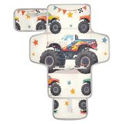 xigua Cartoon Monster Trucks Portable Diaper Changing Pad, Waterproof Baby Changing Mat with Storage Pocket & Built-in Pillow, Foldable Travel Pad, Newborn Gift Set for Boy Girl