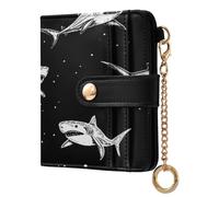 xigua Cartoon Shark Black Wallet for Women, Small Slim PU Leather Credit Card Wallets RFID Blocking Bifold, Zipper Coin Pocket Purse