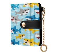 xigua Cartoon Sharks Wallet for Women, Small Slim PU Leather Credit Card Wallets RFID Blocking Bifold, Zipper Coin Pocket Purse