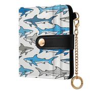 xigua Cartoon Sharks Wallet for Women, Small Slim PU Leather Credit Card Wallets RFID Blocking Bifold, Zipper Coin Pocket Purse