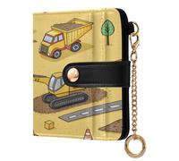 xigua Cartoon Trucks Construction Vehicles Wallet for Women, Small Slim PU Leather Credit Card Wallets RFID Blocking Bifold, Zipper Coin Pocket Purse