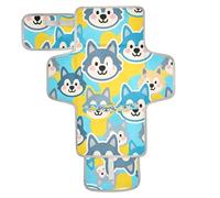 xigua Cartoon Wolf Faces Portable Diaper Changing Pad, Waterproof Baby Changing Mat with Storage Pocket & Built-in Pillow, Foldable Travel Pad, Newborn Gift Set for Boy Girl