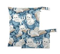 xigua Cat Book Cat Dot Wet Bag Nappy Bag,2 PCS Wet Dry Bag, Reusable Bags,Waterproof Washable Hanging Bag for Baby Diaper Travel Beach Pool Daycare Gym Bag