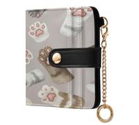 xigua Cat Foot Wallet for Women, Small Slim PU Leather Credit Card Wallets RFID Blocking Bifold, Zipper Coin Pocket Purse