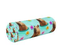 xigua Cervical Neck Roll, Floral Capybaras Round Pillow Washable Memory Foam Pillow, Bolster Pillow for Improved Sleeping, Travel, Home