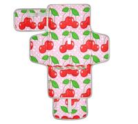 xigua Cherries Hearts Pink Portable Diaper Changing Pad, Waterproof Baby Changing Mat with Storage Pocket & Built-in Pillow, Foldable Travel Pad, Newborn Gift Set for Boy Girl