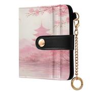 xigua Cherry Blossom Landscape Wallet for Women, Small Slim PU Leather Credit Card Wallets RFID Blocking Bifold, Zipper Coin Pocket Purse