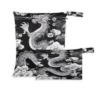 xigua Chinese Style Dragon Wet Bag Nappy Bag,2 PCS Wet Dry Bag, Reusable Produce Bags,Waterproof Washable Hanging Large Two Zippered Pockets for Baby Diaper Travel Beach Pool Daycare Gym Bag596