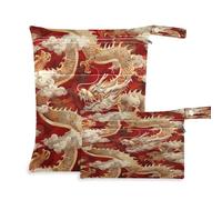 xigua Chinese Style Dragon Wet Bag Nappy Bag,2 PCS Wet Dry Bag, Reusable Produce Bags,Waterproof Washable Hanging Large Two Zippered Pockets for Baby Diaper Travel Beach Pool Daycare Gym Bag597