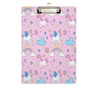xigua Clipboard Letter Size, Happy Rainbow Unicorn Clipboards Refillable PVC Board with Clip Hardboard for A4 Paper Office Worker School 12.5" x 9"