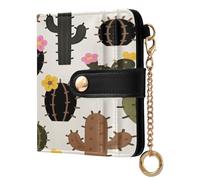 xigua Colorful Cactus Pattern Wallet for Women, Small Slim PU Leather Credit Card Wallets RFID Blocking Bifold, Zipper Coin Pocket Purse