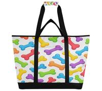 xigua Colorful Cartoon Dog Bones Insulated Reusable Grocery Bags, Large Heavy Duty Shopping Tote, Foldable Cooler Bag with Handles for Fruit Vegetable Clothes Toys and Picnic463