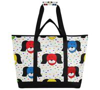 xigua Colorful Cartoon Dog Insulated Reusable Grocery Bags, Large Heavy Duty Shopping Tote, Foldable Cooler Bag with Handles for Fruit Vegetable Clothes Toys and Picnic203
