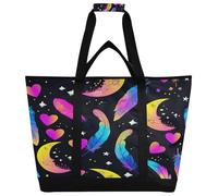 xigua Colorful Crescent Moons Insulated Reusable Grocery Bags, Large Heavy Duty Shopping Tote, Foldable Cooler Bag with Handles for Fruit Vegetable Clothes Toys and Picnic465
