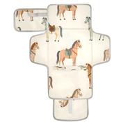 xigua Colorful Horses Portable Diaper Changing Pad, Waterproof Baby Changing Mat with Storage Pocket & Built-in Pillow, Foldable Travel Pad, Newborn Gift Set for Boy Girl