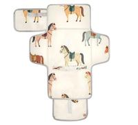 xigua Colorful Horses Portable Diaper Changing Pad, Waterproof Baby Changing Mat with Storage Pocket & Built-in Pillow, Foldable Travel Pad, Newborn Gift Set for Boy Girl