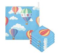 xigua Colorful Hot Air Balloon Muslin Squares Baby Washcloths 5Pack,Muslin Burp Cloths for Baby 4 Layers Cotton Baby Soft Face Towels 25x25 cm1542