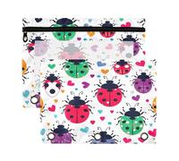 xigua Colorful Lady Bugs Binder Pencil Pouch with Zipper Enforced Hole 3 Ring Pencil Case Fits Standard 3-Ring Binders-2 Pack