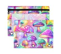 xigua Colorful Mushrooms Binder Pencil Pouch with Zipper Enforced Hole 3 Ring Pencil Case Fits Standard 3-Ring Binders-2 Pack