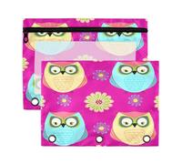 xigua Colorful Owls Binder Pencil Pouch with Zipper Enforced Hole 3 Ring Pencil Case Fits Standard 3-Ring Binders-2 Pack