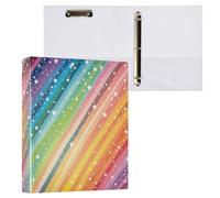 xigua Colorful Rainbow Striped A4 Ring Binders, A4 Folders 3 Ring Binder to Hold 200 Sheets, D Ring Binders with Clipboard for Home Office Supplies 2 Pack