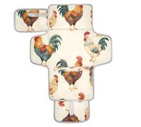 xigua Colorful Roosters Portable Diaper Changing Pad, Waterproof Baby Changing Mat with Storage Pocket & Built-in Pillow, Foldable Travel Pad, Newborn Gift Set for Boy Girl