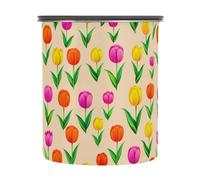 xigua Colorful Tulips Airtight Coffee Storage Canister 900ml,Stainless Steel Kitchen Food Storage Container for Grounds Coffee,Beans,Tea,Grains&sugar1404