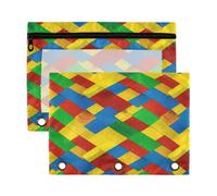 xigua Colourful Bricks Binder Pencil Pouch with Zipper Enforced Hole 3 Ring Pencil Case Fits Standard 3-Ring Binders-2 Pack