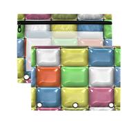 xigua Colourful Bricks Binder Pencil Pouch with Zipper Enforced Hole 3 Ring Pencil Case Fits Standard 3-Ring Binders-2 Pack