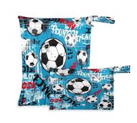 xigua Cool Football Wet Bag Nappy Bag,2 PCS Wet Dry Bag, Reusable Produce Bags,Waterproof Washable Hanging Large Two Zippered Pockets for Baby Diaper Travel Beach Pool Daycare Gym Bag742