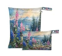 xigua Coreopsis and Delphinium Wet Bag Nappy Bag,2 PCS Wet Dry Bag, Reusable Produce Bags,Waterproof Washable Hanging Large Two Zippered Pockets for Baby Diaper Travel Beach Pool Daycare Gym Bag244