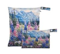 xigua Coreopsis and Delphinium Wet Bag Nappy Bag,2 PCS Wet Dry Bag, Reusable Produce Bags,Waterproof Washable Hanging Large Two Zippered Pockets for Baby Diaper Travel Beach Pool Daycare Gym Bag245