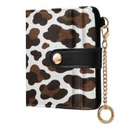 xigua Cow Brown White Print Wallet for Women, Small Slim PU Leather Credit Card Wallets RFID Blocking Bifold, Zipper Coin Pocket Purse