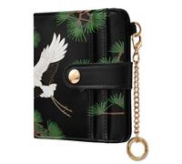 xigua Crane Pines Wallet for Women, Small Slim PU Leather Credit Card Wallets RFID Blocking Bifold, Zipper Coin Pocket Purse