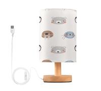 xigua Cute Arctic Animals Bedside Table Lamp, Nightstand Lamp with Linen Fabric Shade - Wooden LED Desk Lamps for Bedrooms, Study Room, Home, College Dorm, Office