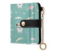 xigua Cute Astronauts Wallet for Women, Small Slim PU Leather Credit Card Wallets RFID Blocking Bifold, Zipper Coin Pocket Purse