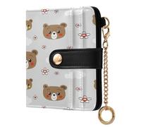 xigua Cute Bear Faces Wallet for Women, Small Slim PU Leather Credit Card Wallets RFID Blocking Bifold, Zipper Coin Pocket Purse